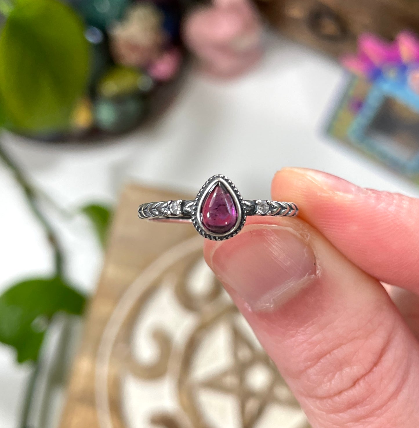 Violet Flame Garnet Teardrop Ring