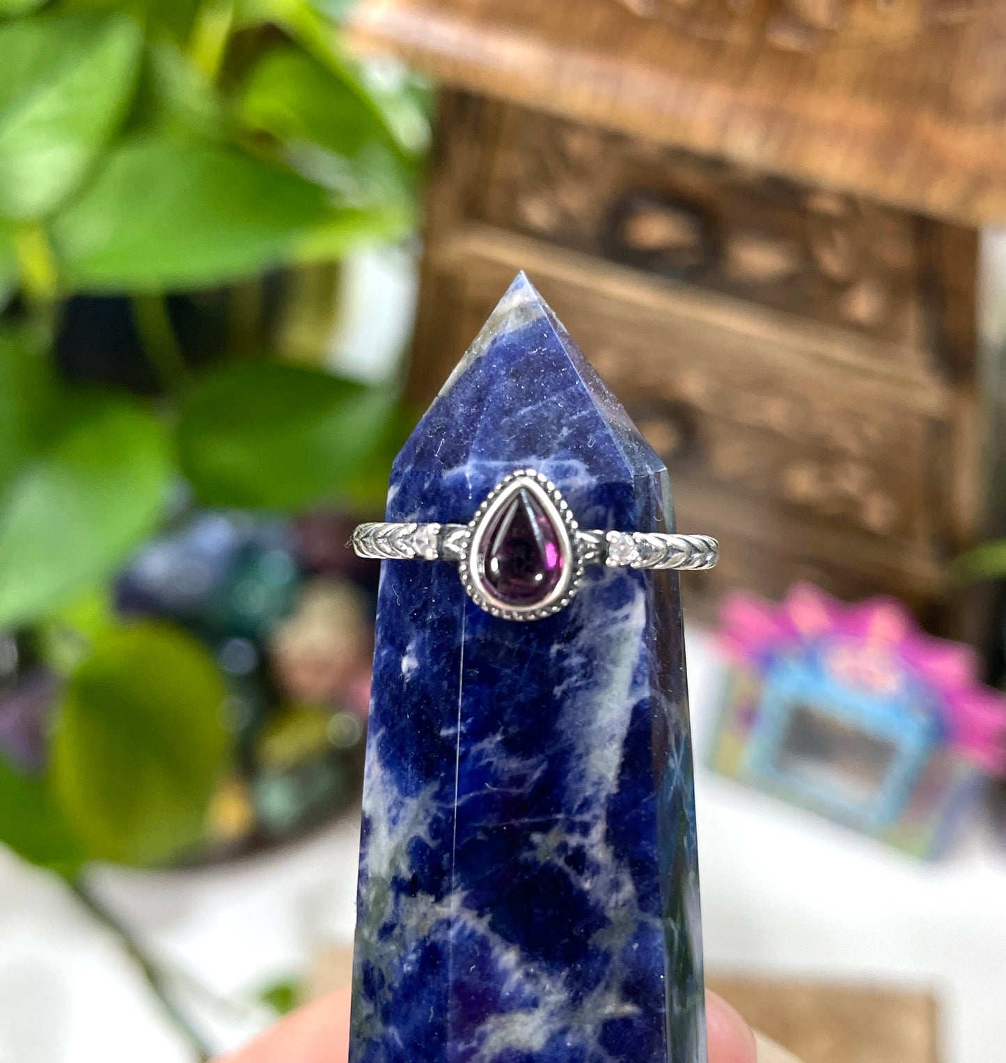 Violet Flame Garnet Teardrop Ring