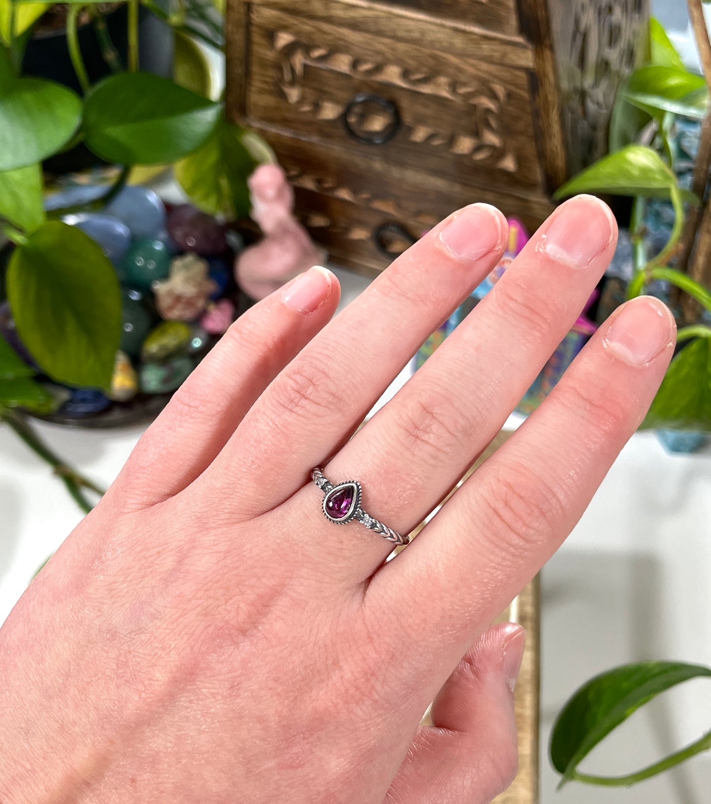 Violet Flame Garnet Teardrop Ring