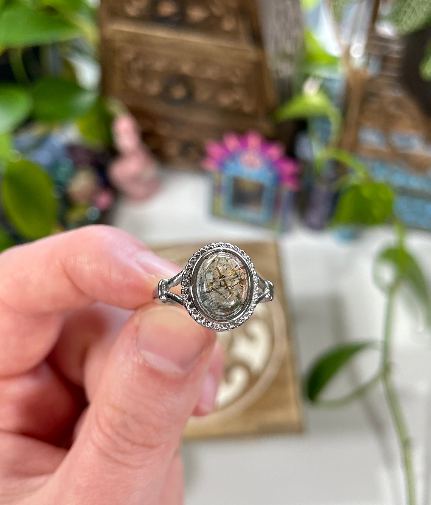 Golden Thread Rutilated Quartz Crystal Ring