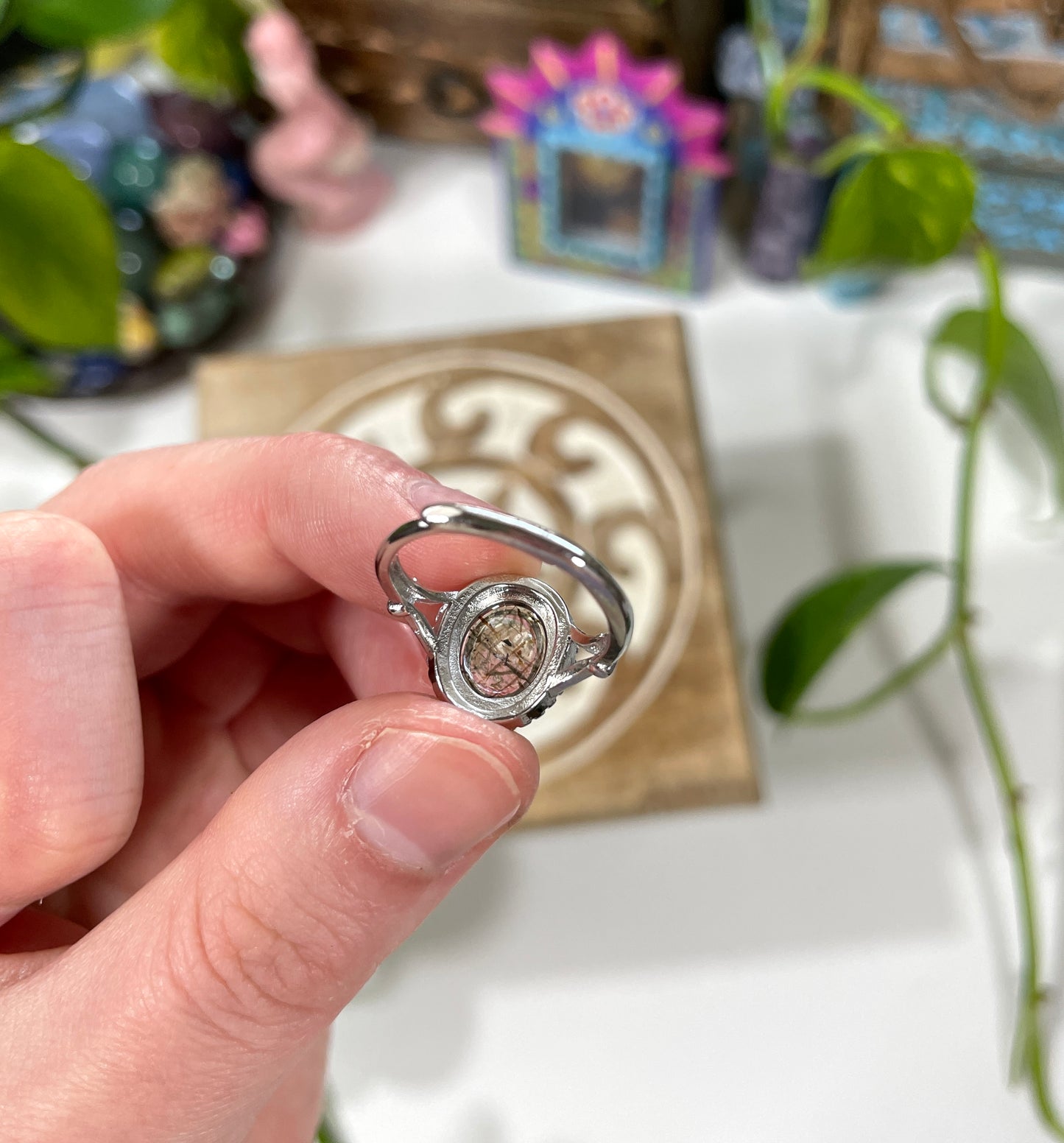 Golden Thread Rutilated Quartz Crystal Ring