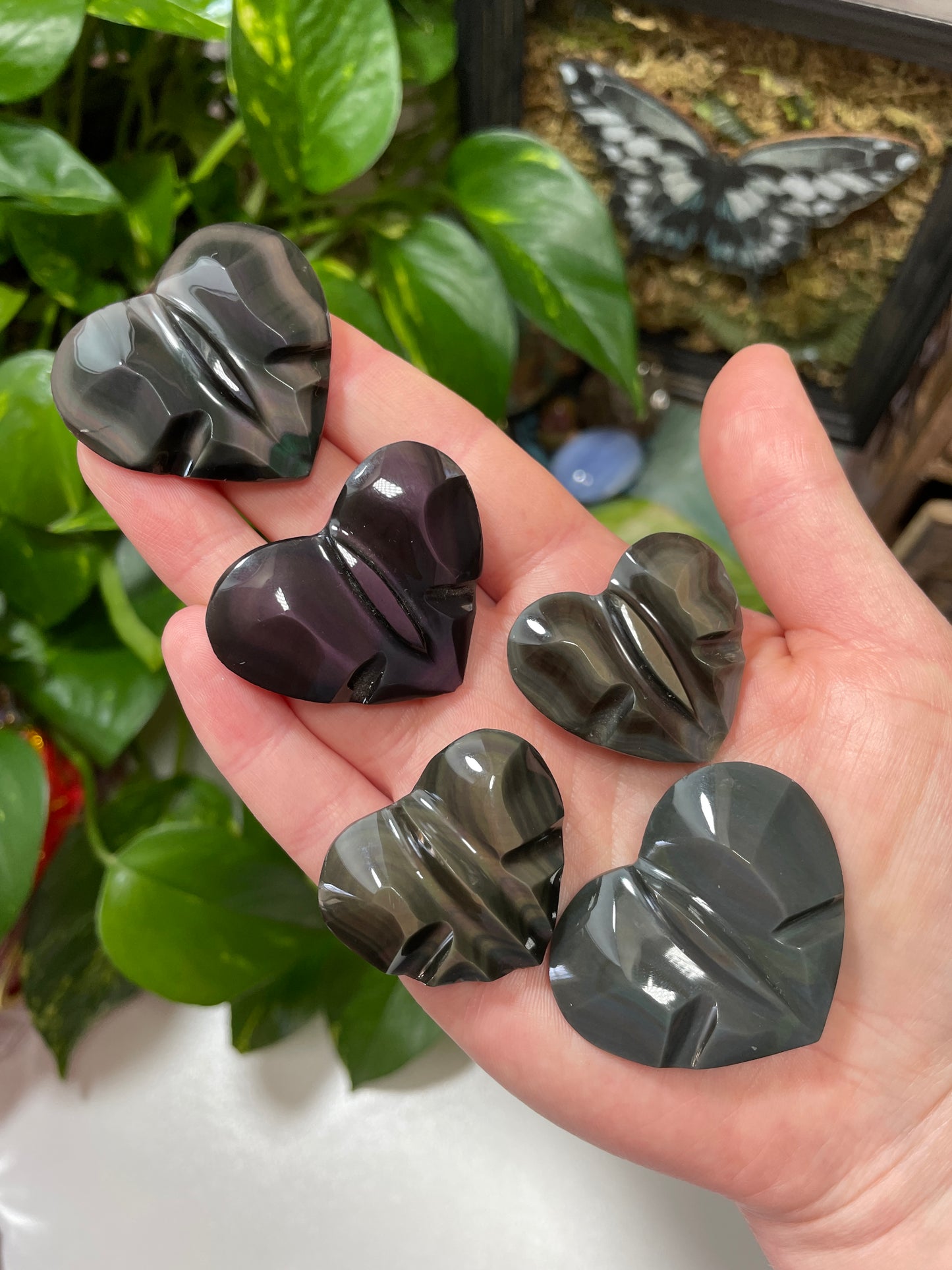 Rainbow Obsidian Heart Butterfly Carving