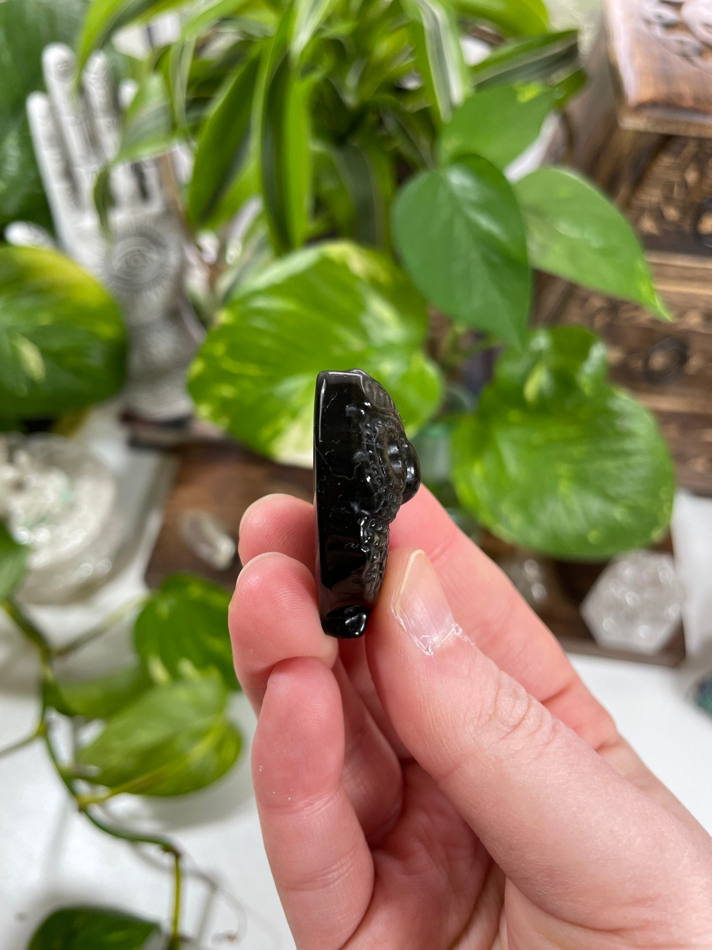 Gold Sheen Obsidian Owl Carving