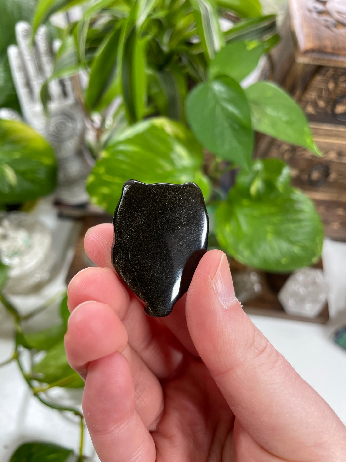 Gold Sheen Obsidian Owl Carving