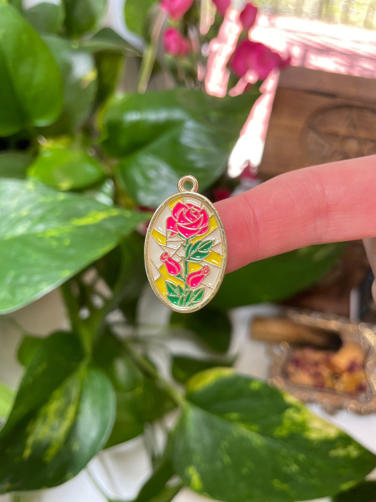Rose Stained Glass Charm