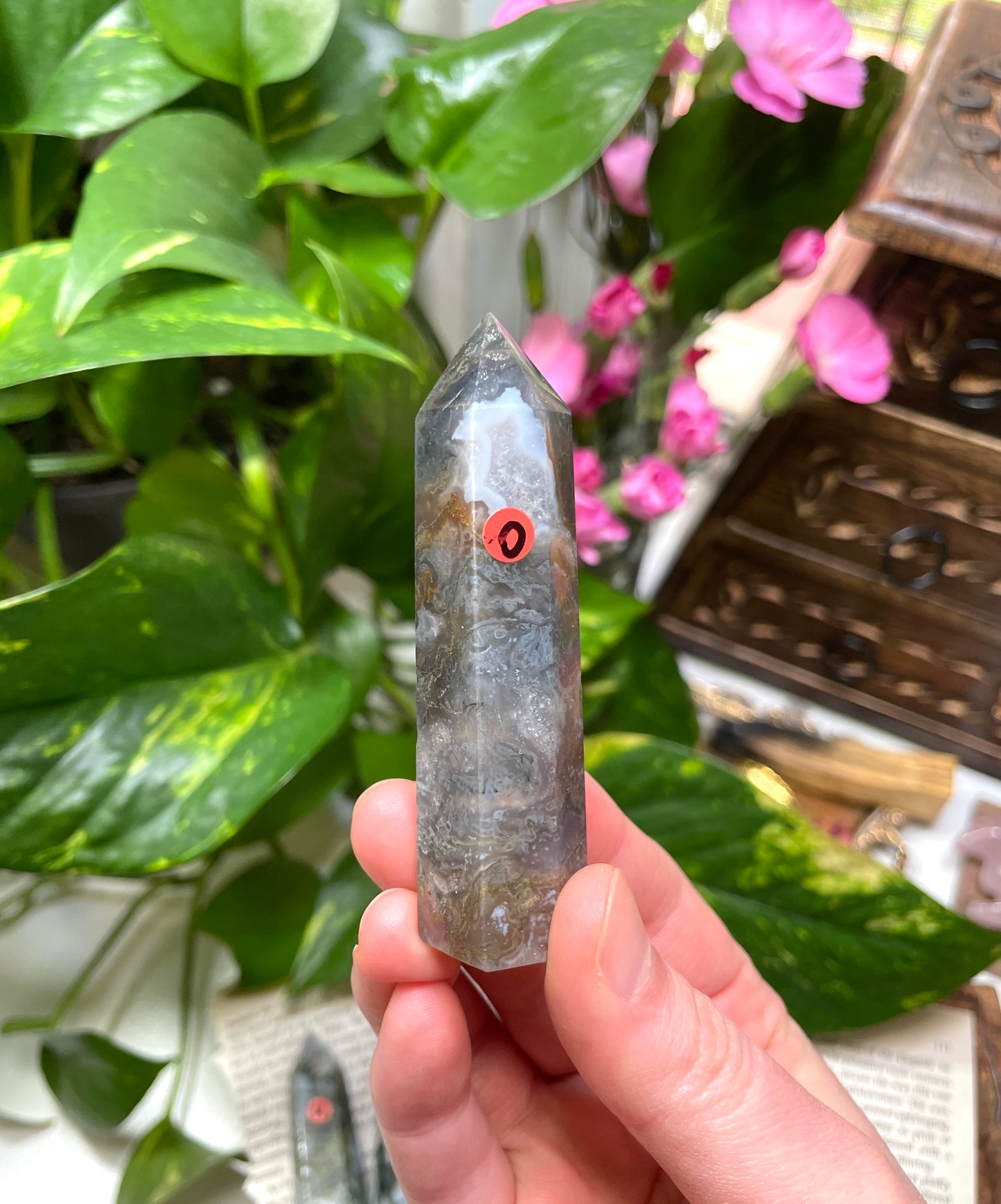 Moss Agate Crystal Point