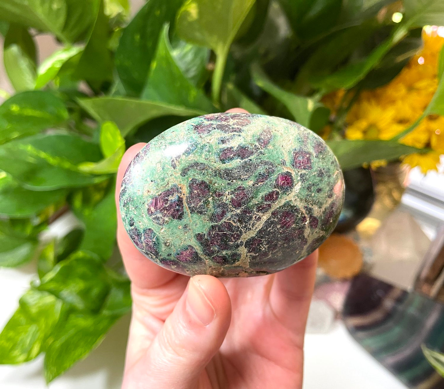 Ruby in Fuchsite Palm Stone