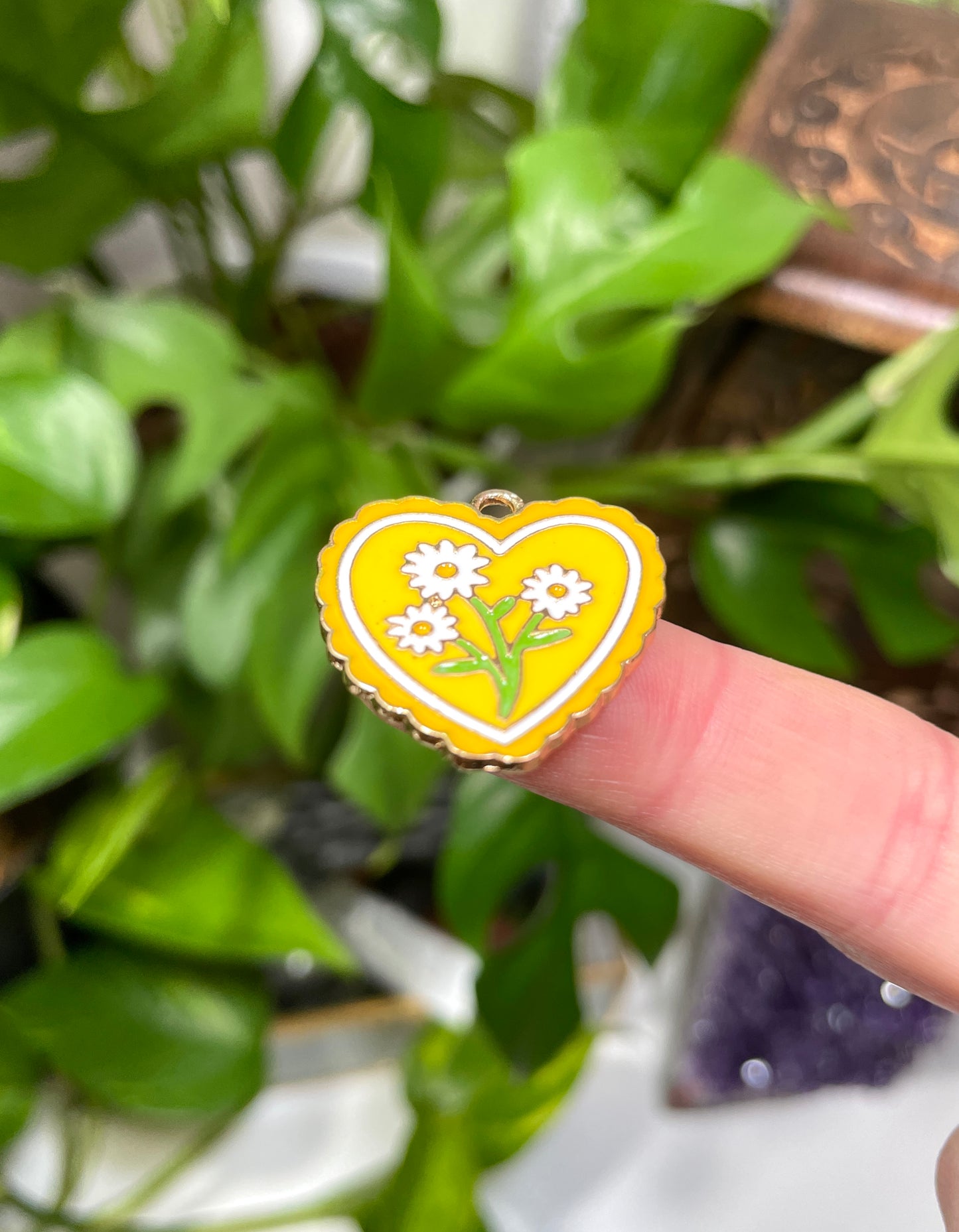 Yellow Daisy Heart Charm