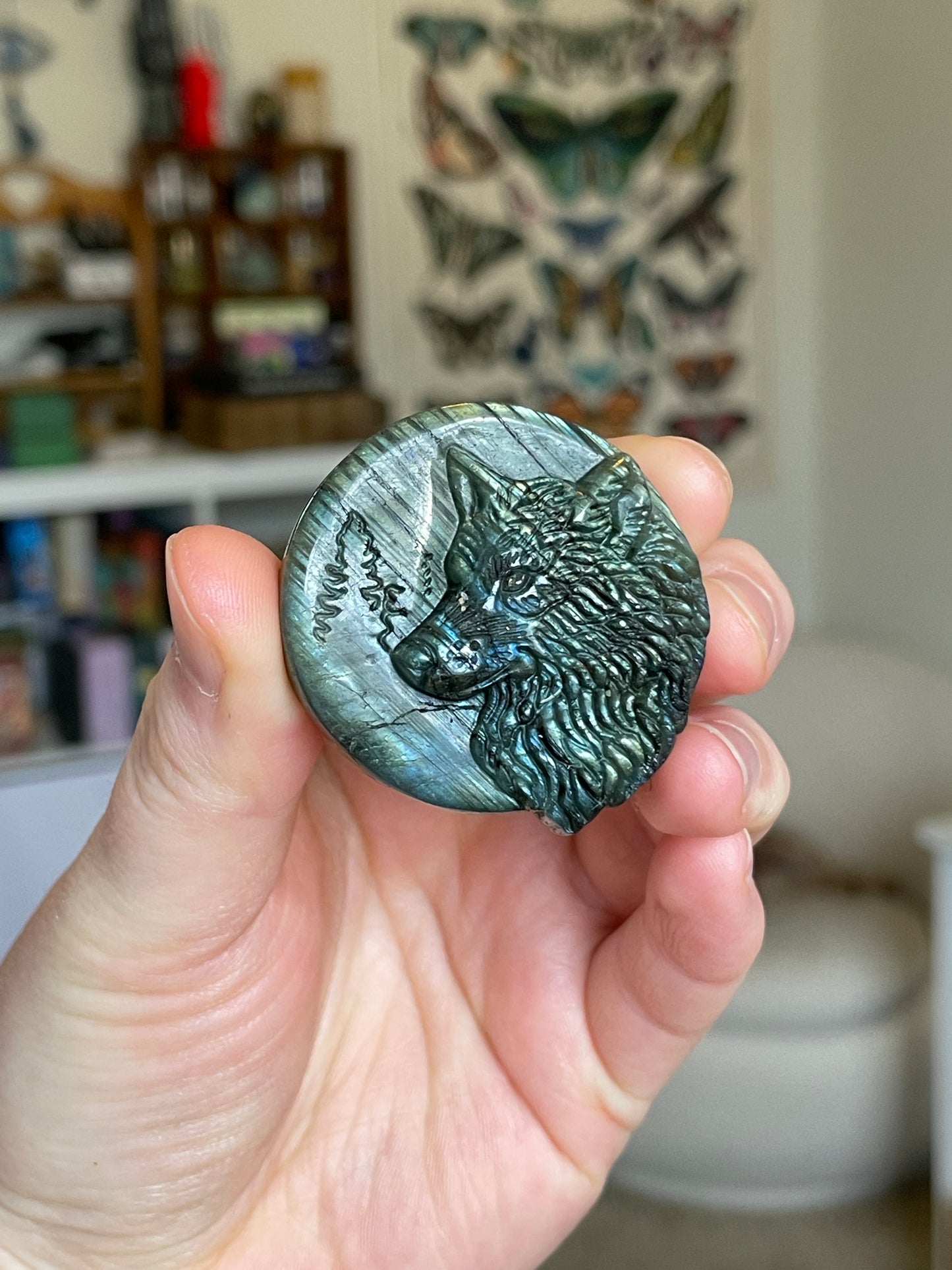 Labradorite Wolf Carving