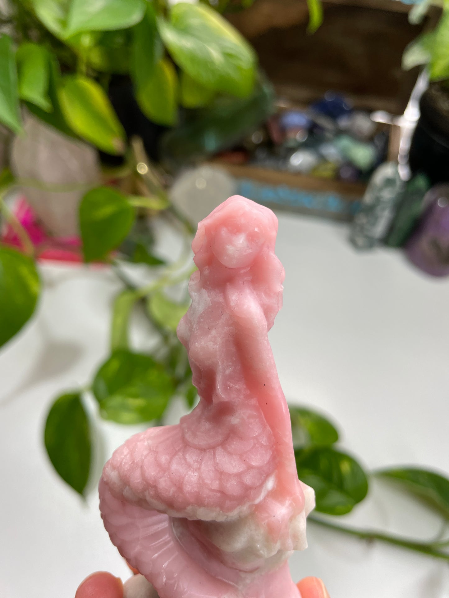 Pink Opal Mermaid Carving