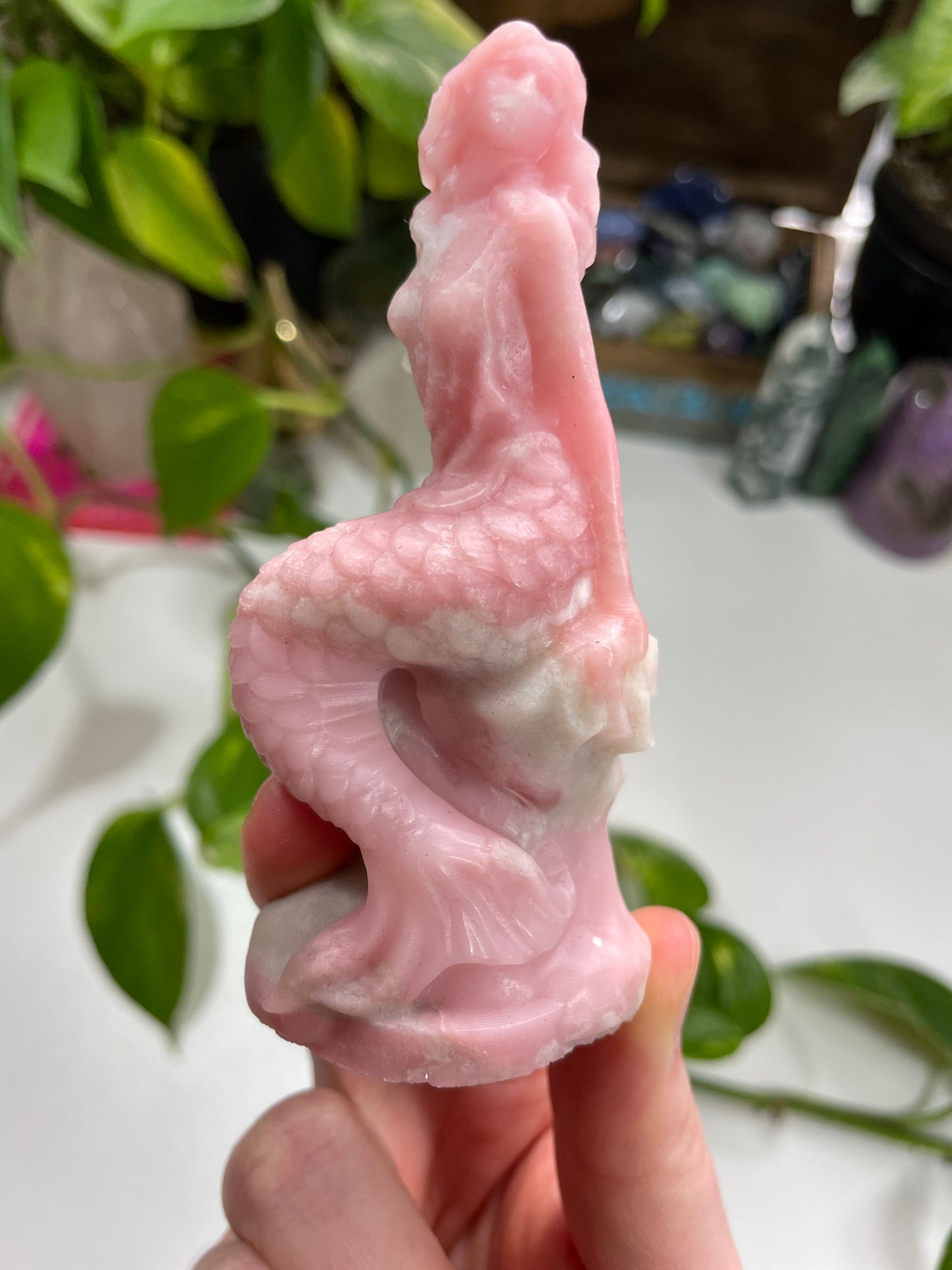Pink Opal Mermaid Carving