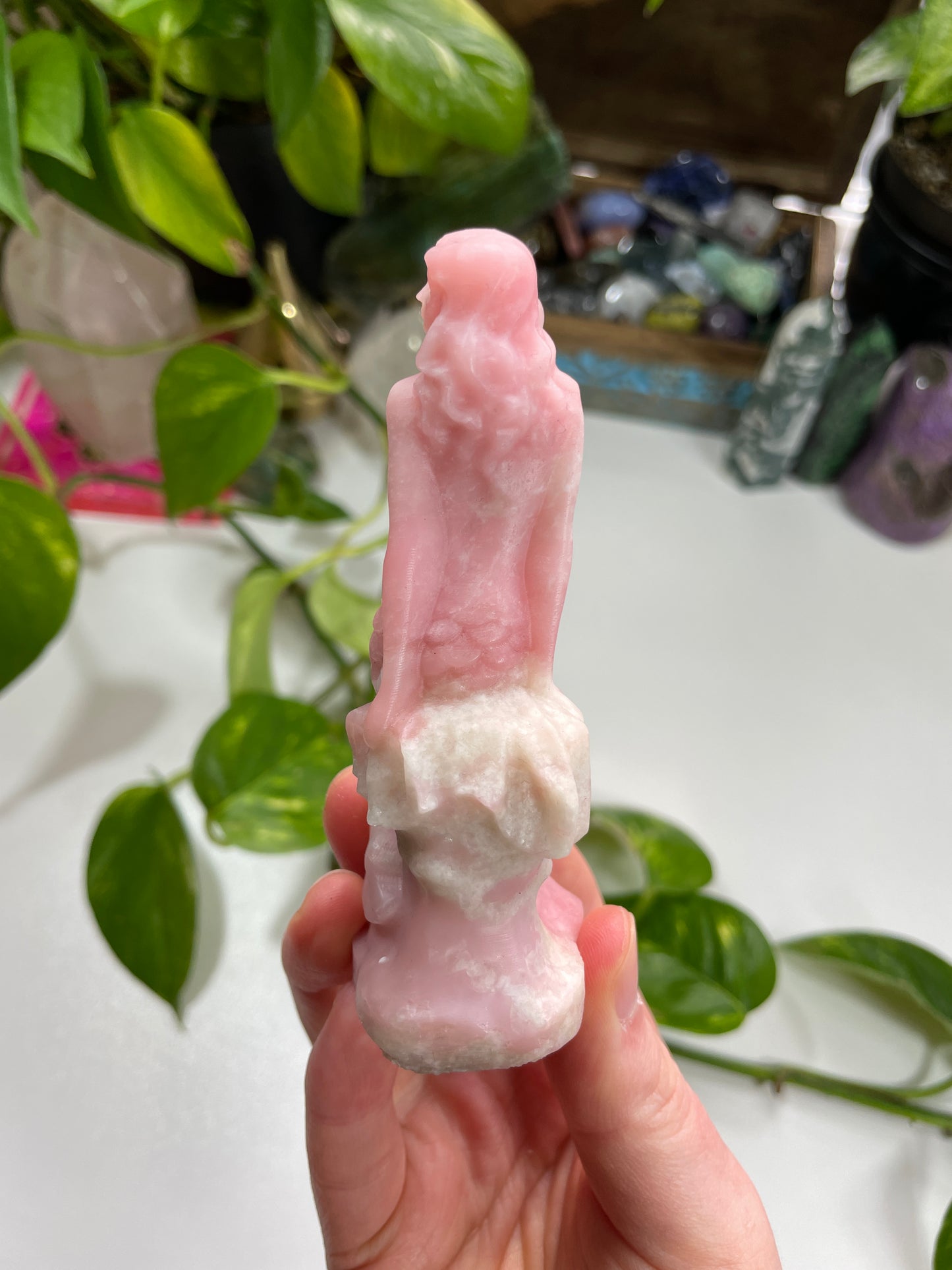 Pink Opal Mermaid Carving