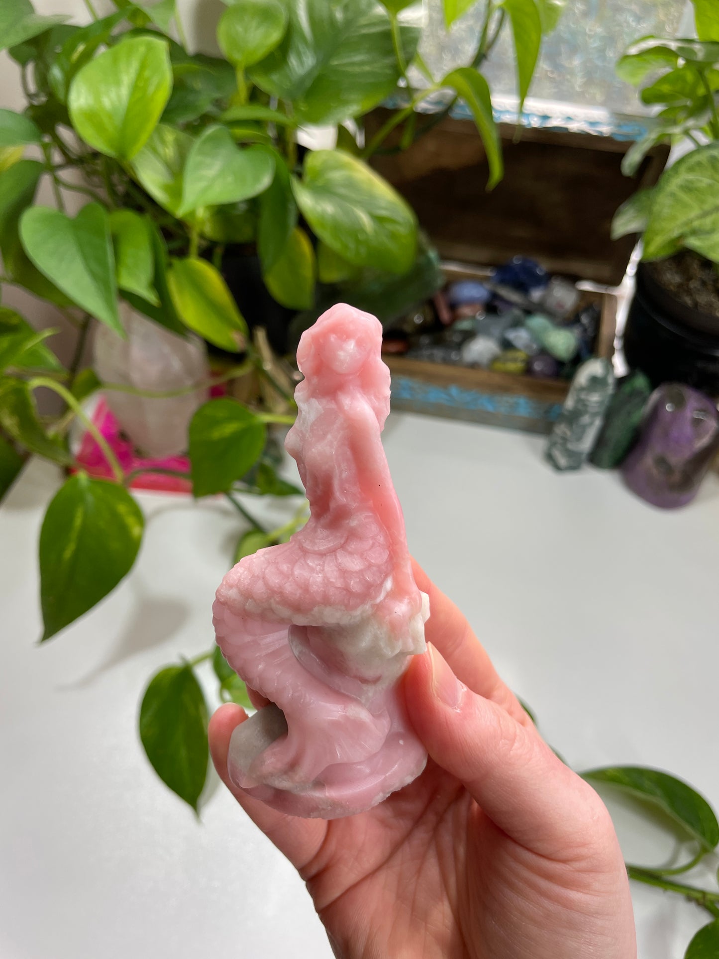 Pink Opal Mermaid Carving