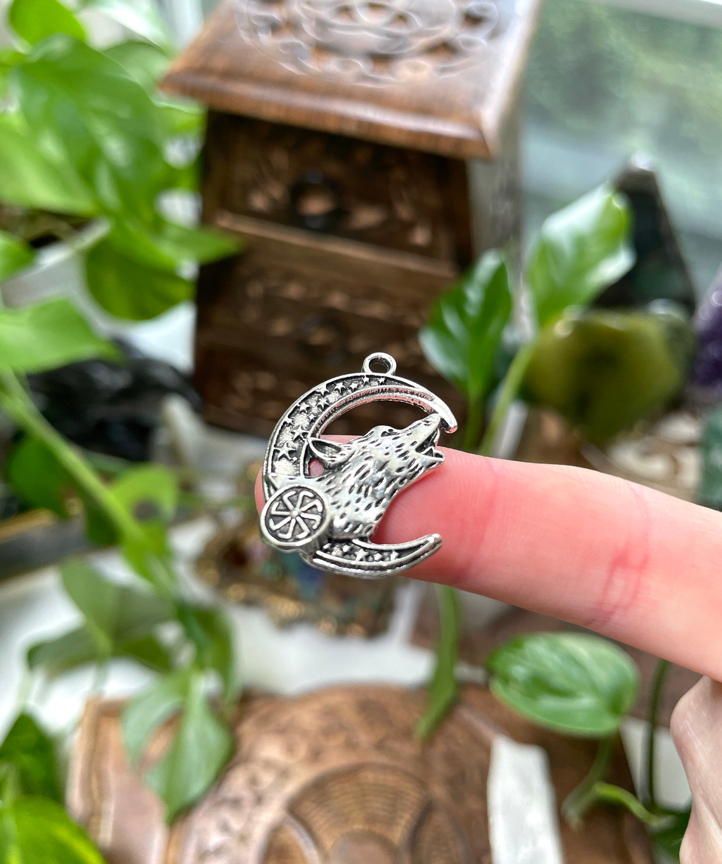 Howling Wolf at the Moon Charm