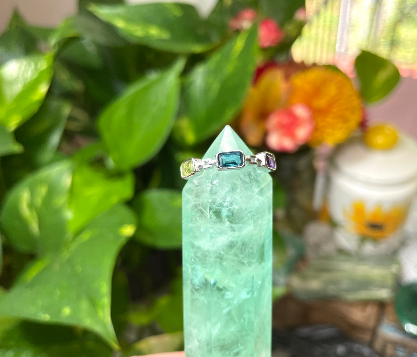 Peridot Topaz Amethyst Ring