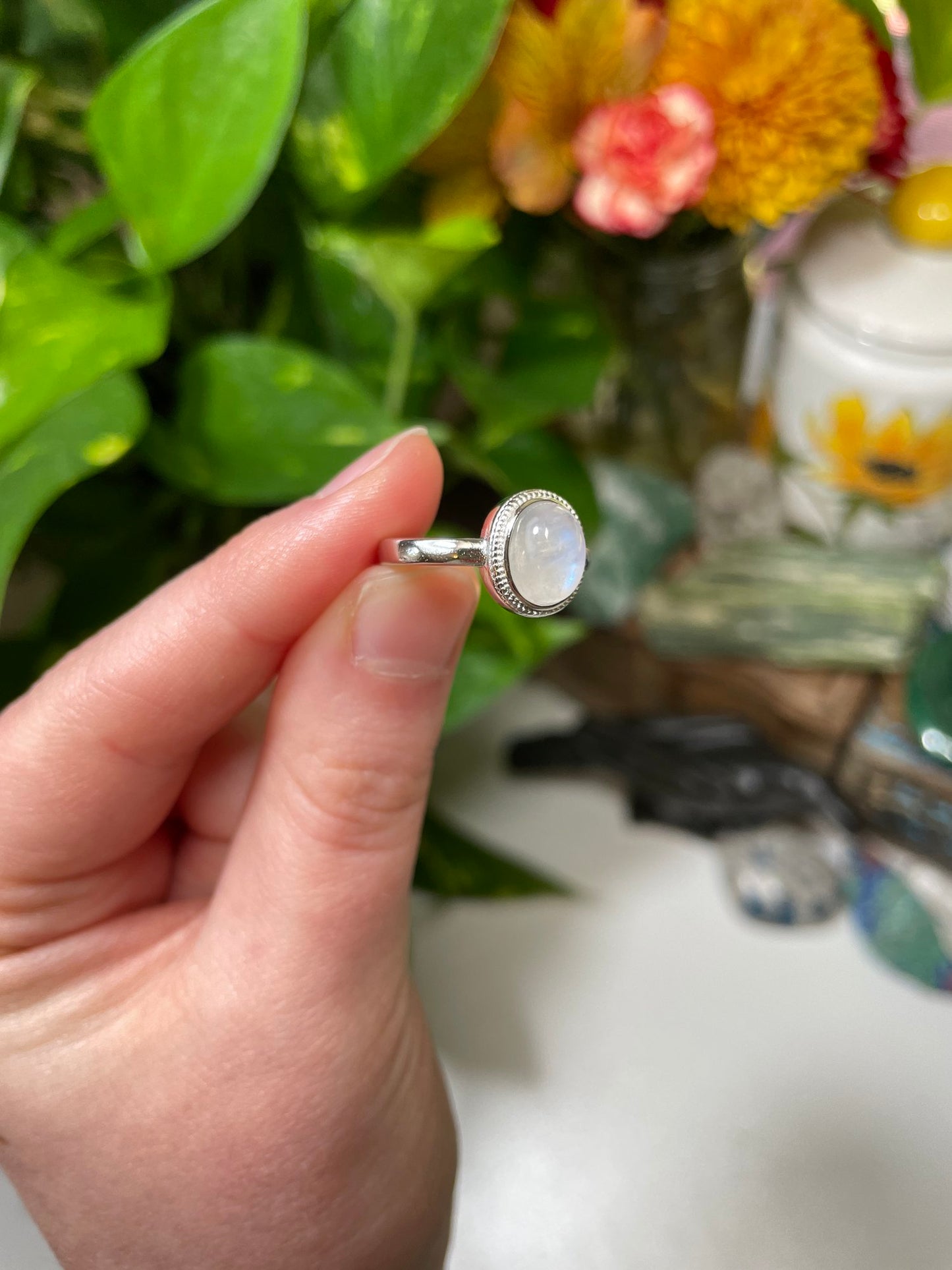 Rainbow Moonstone Ring