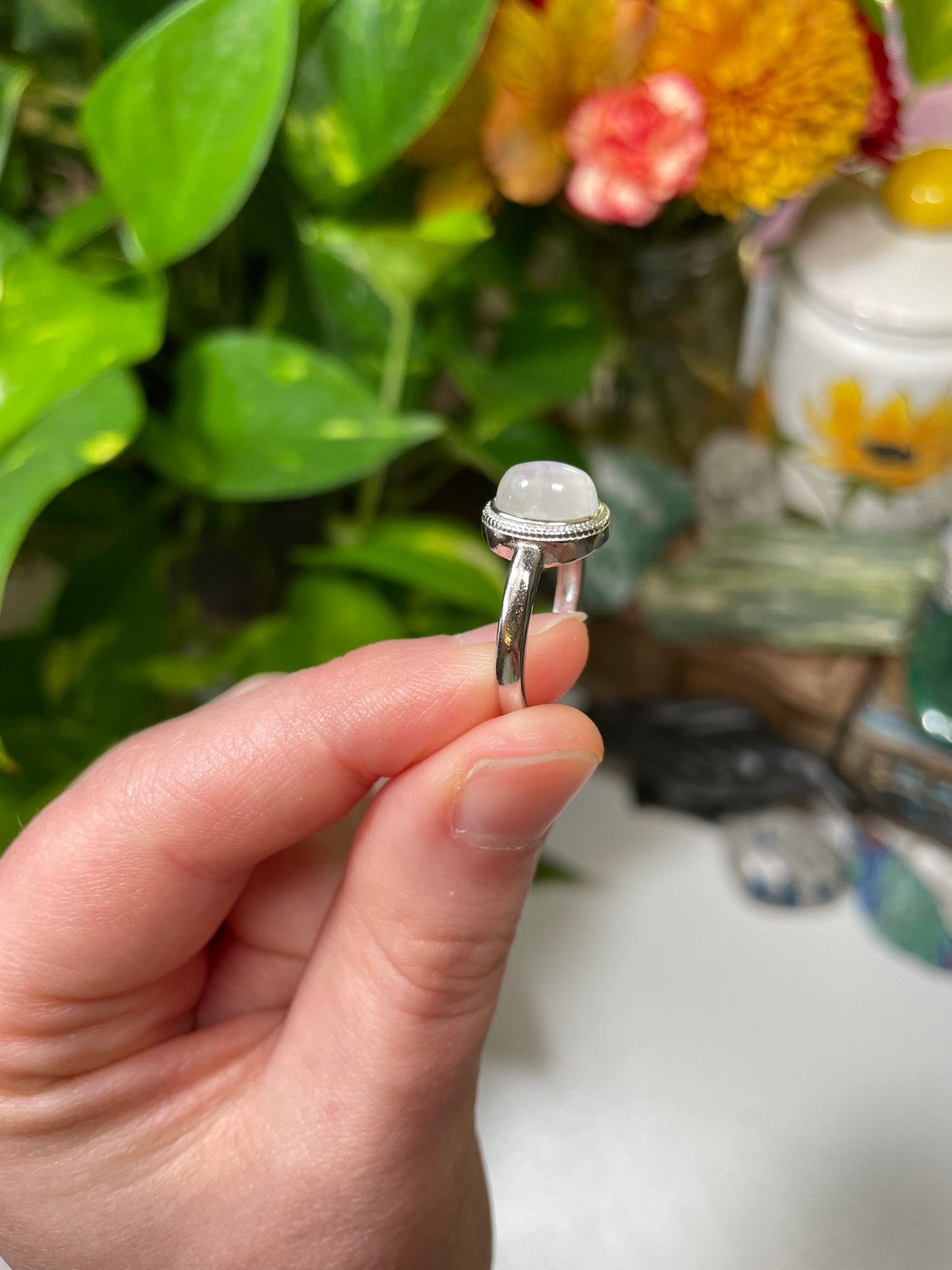 Rainbow Moonstone Ring