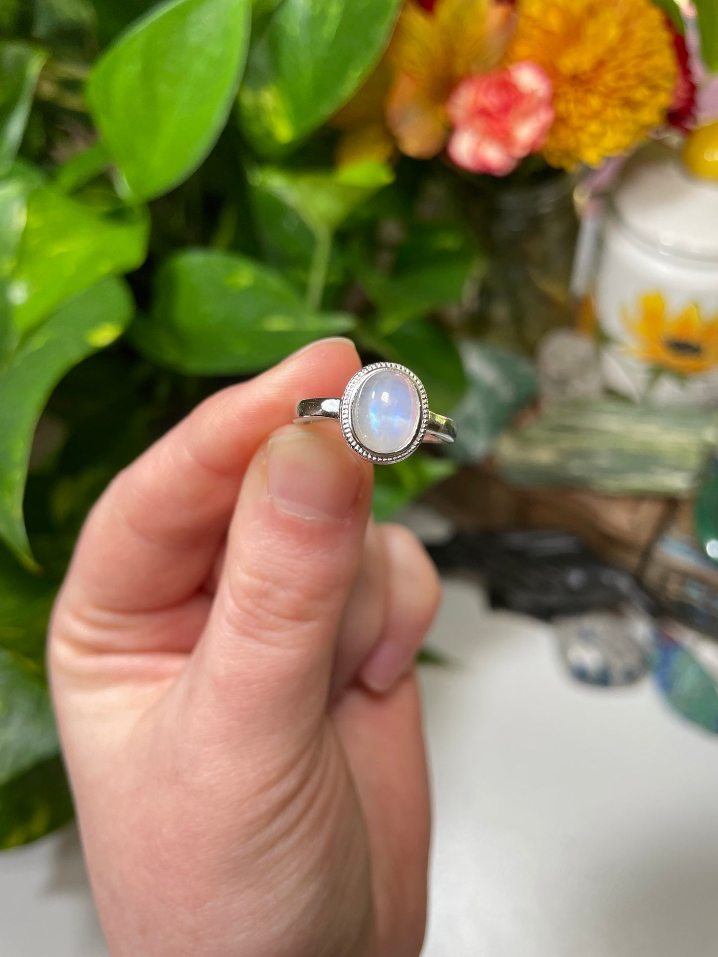 Rainbow Moonstone Ring