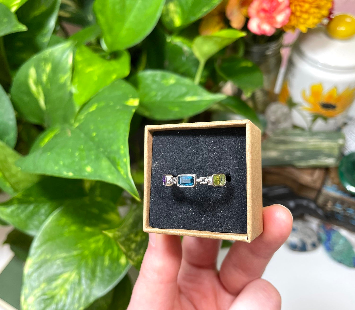 Peridot Topaz Amethyst Ring