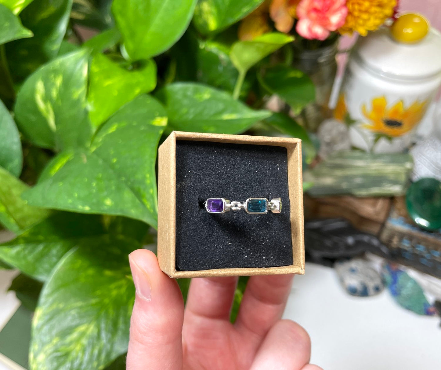 Peridot Topaz Amethyst Ring