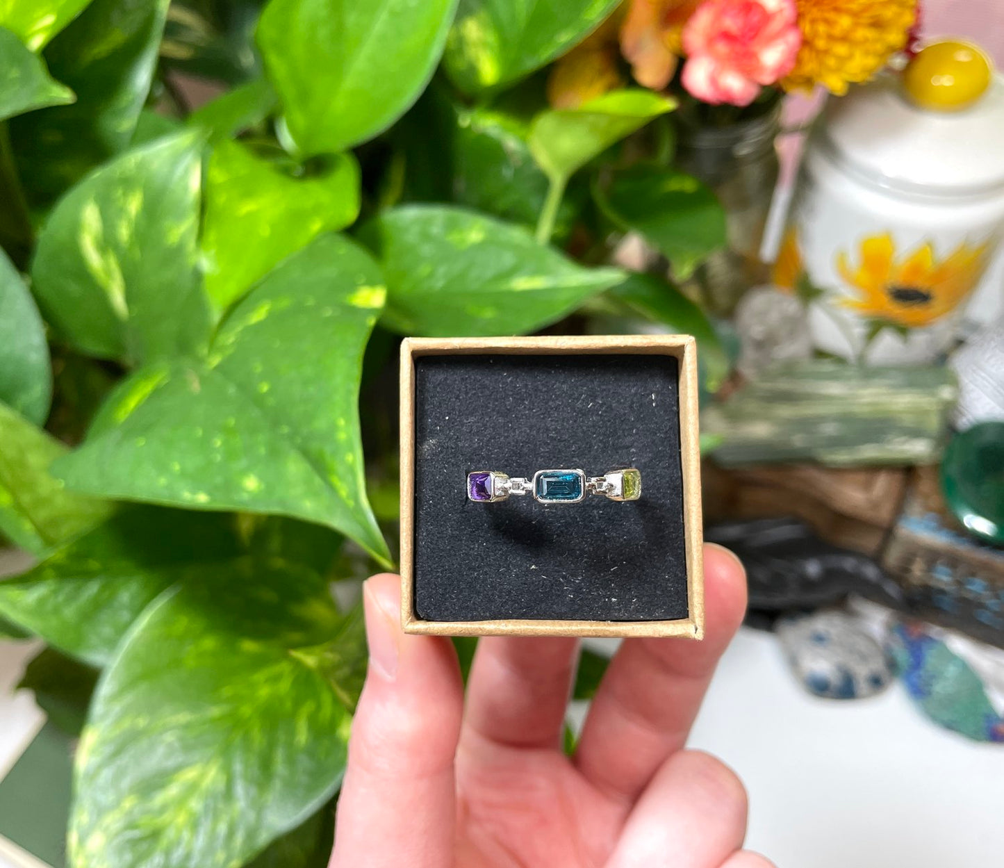 Peridot Topaz Amethyst Ring