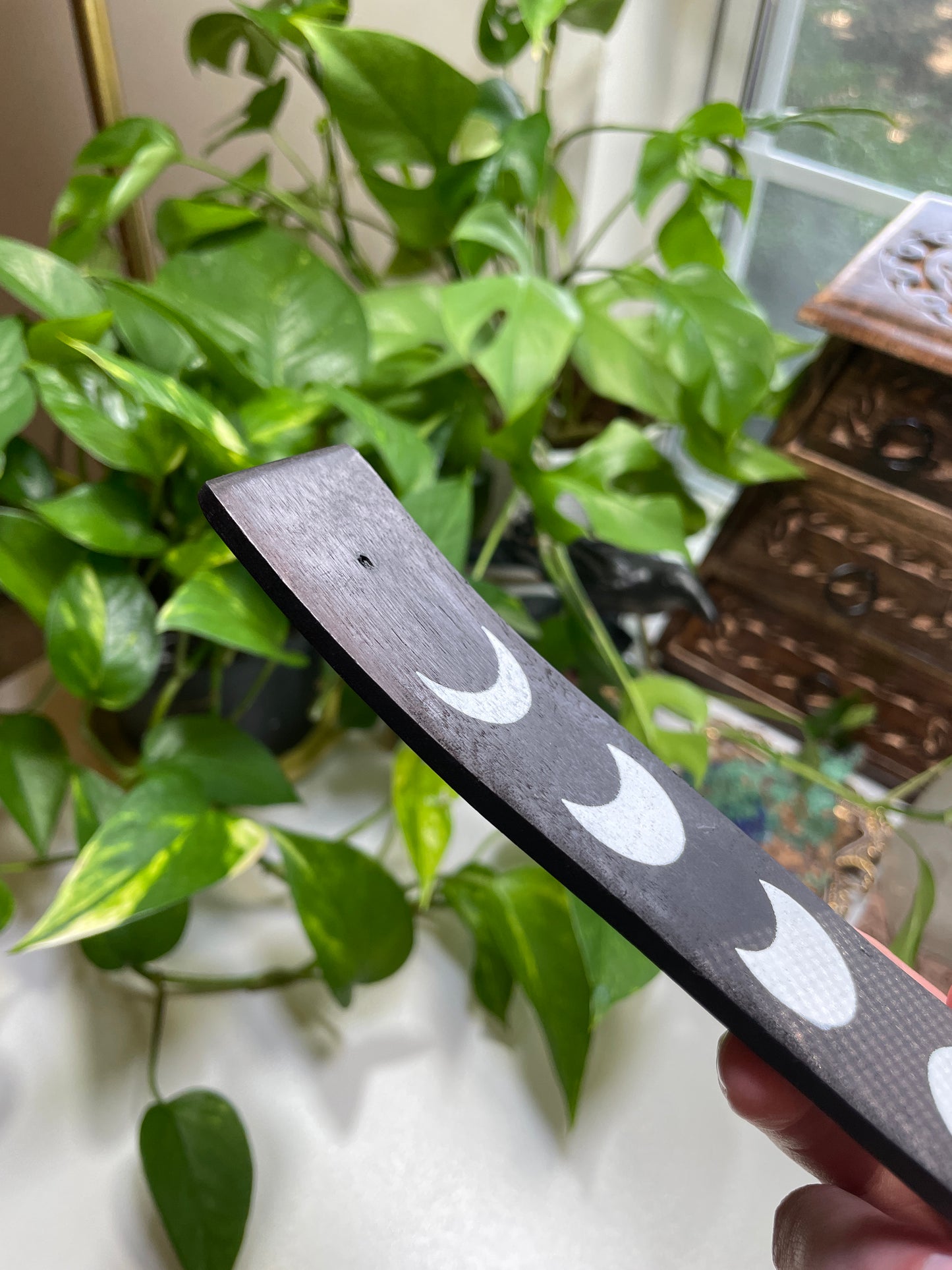 Black Moon Phase Wood Incense Holder