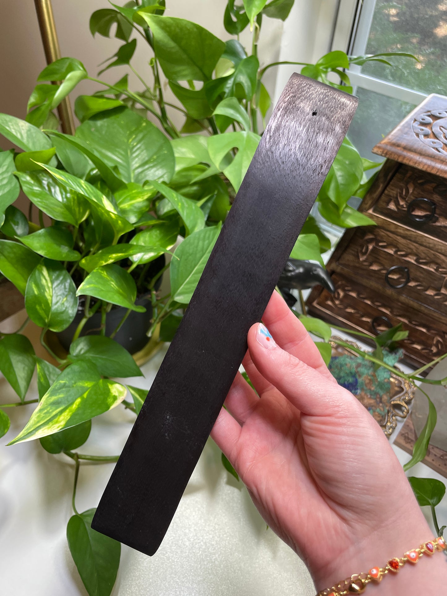 Black Moon Phase Wood Incense Holder
