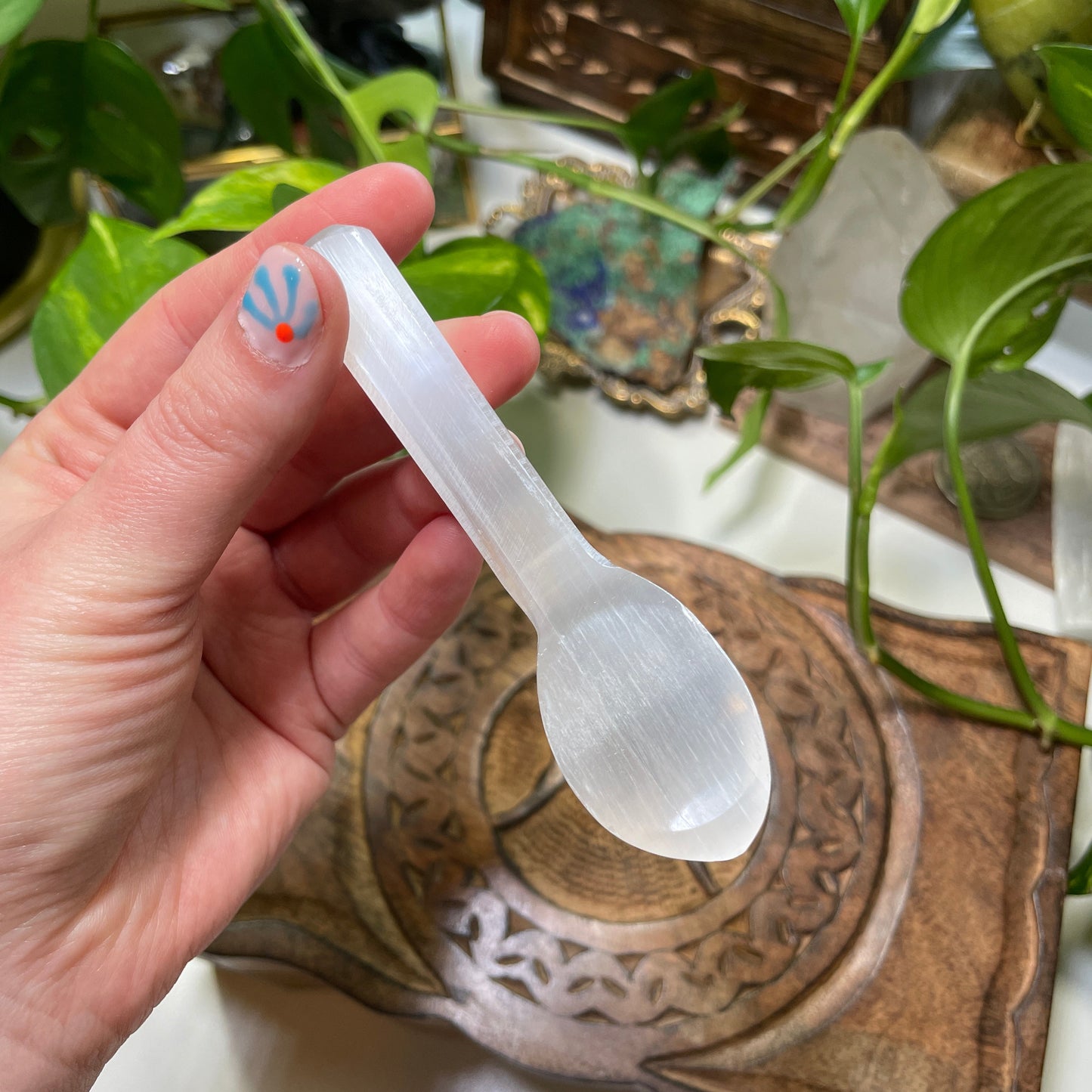 Satin Spar Selenite Altar Spoon