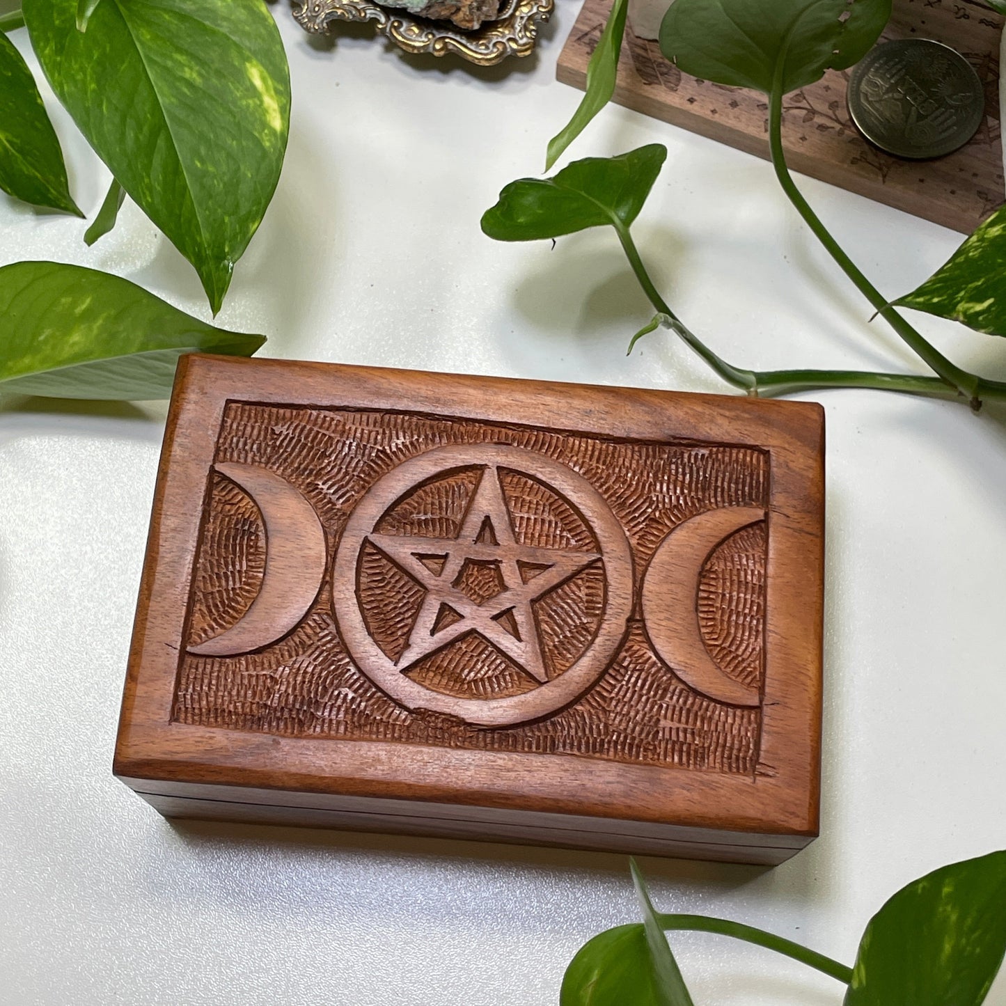 Triple Goddess Carved Wooden Box