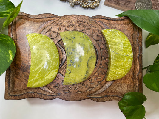 Yellow Serpentine Moon Carving