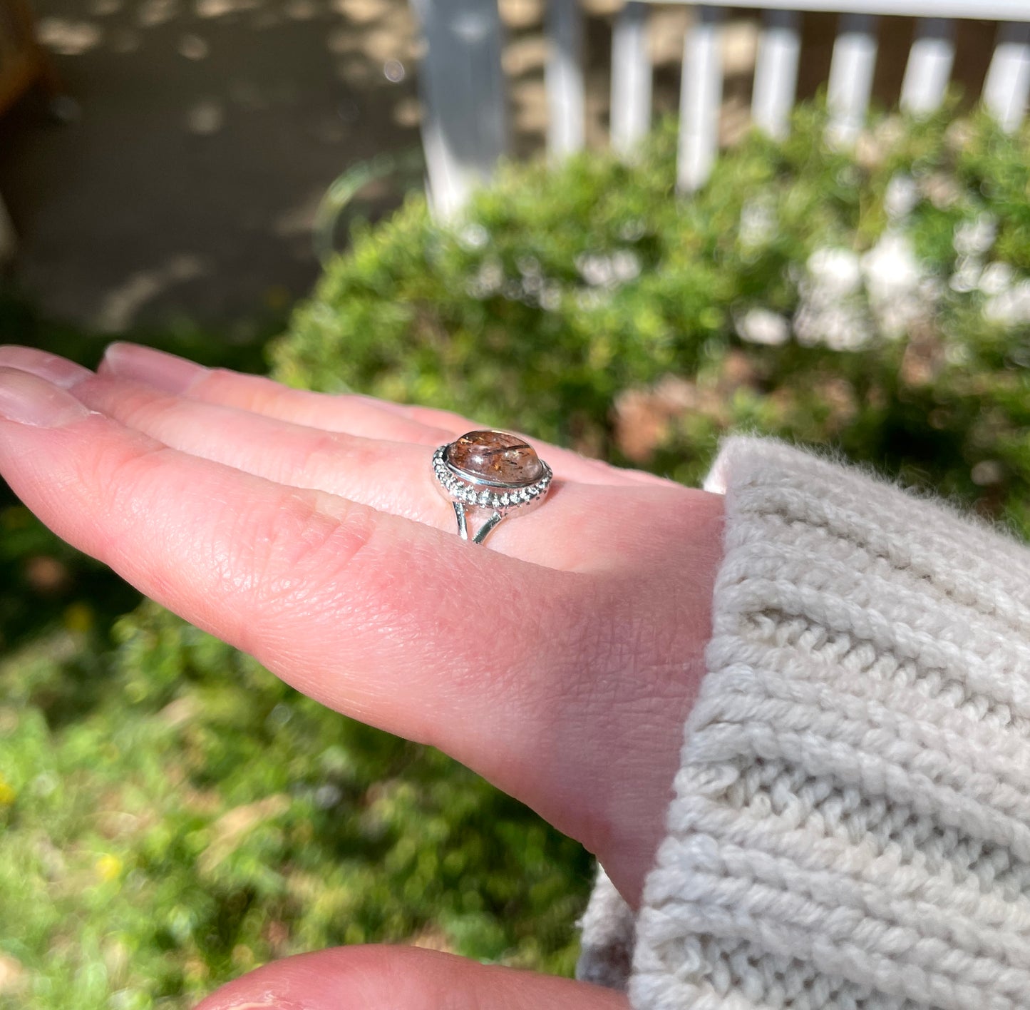 Golden Thread Rutilated Quartz Crystal Ring