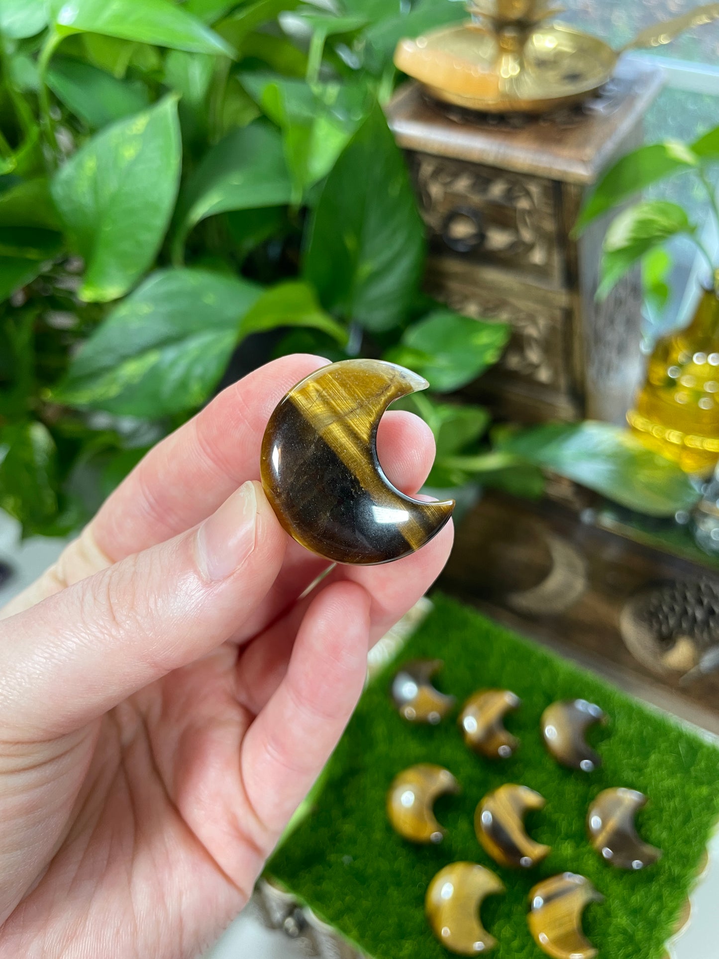 Tiger's Eye Moon Carving