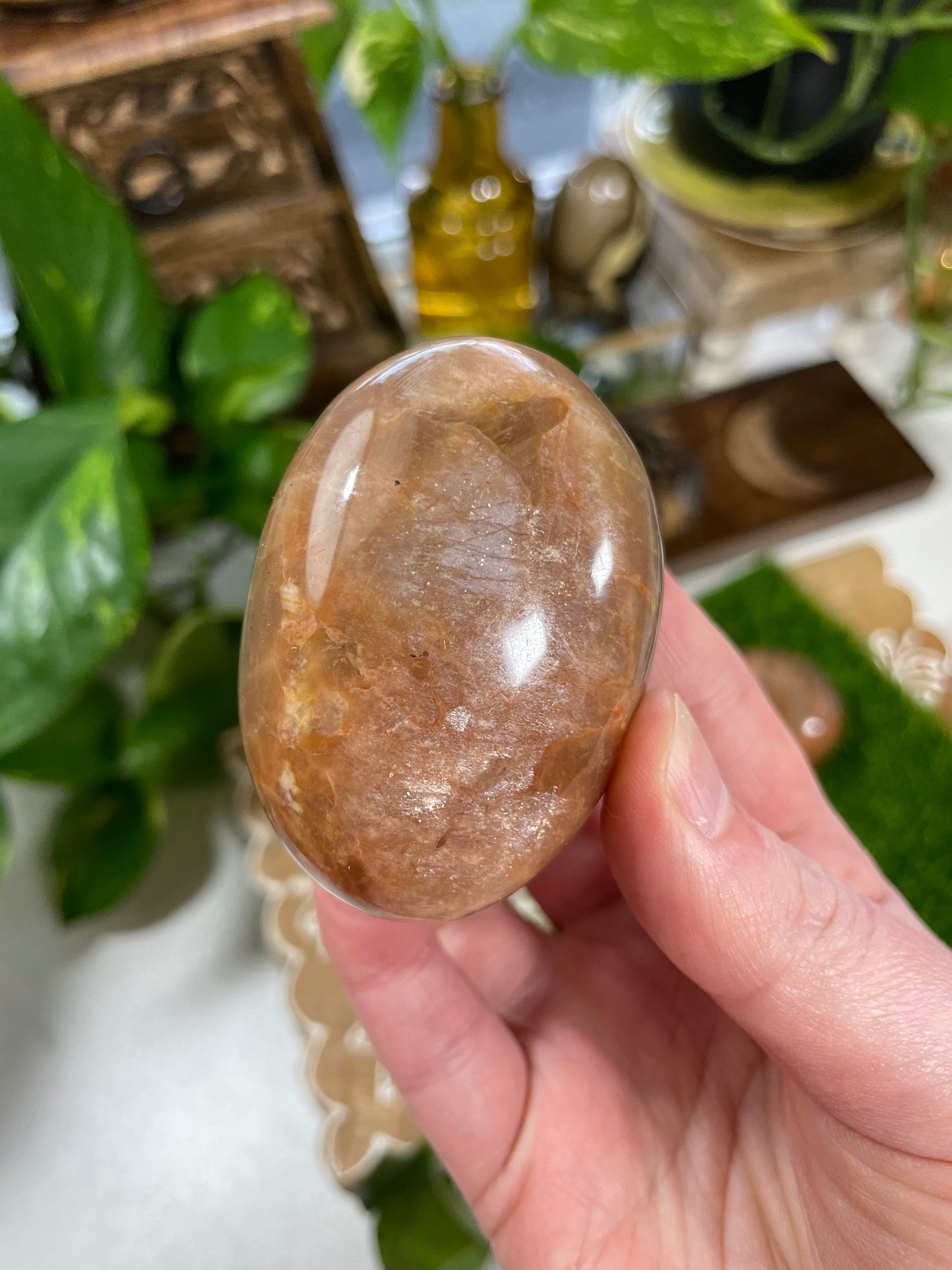 Peach Moonstone Palm Stone