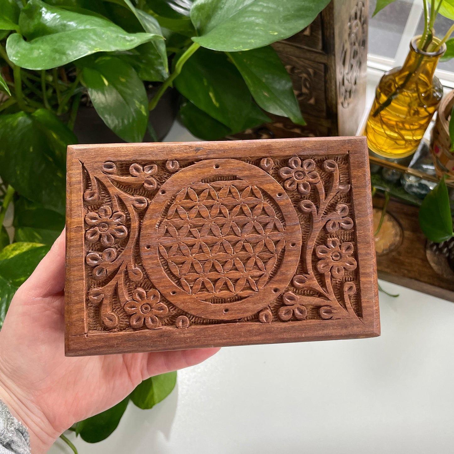 Flower of Life Carved Wooden Box