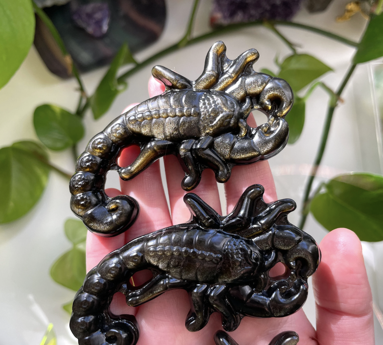 Gold Sheen Obsidian Scorpion Carving