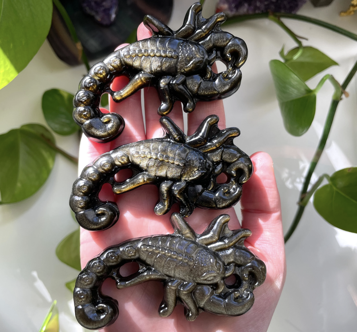 Gold Sheen Obsidian Scorpion Carving