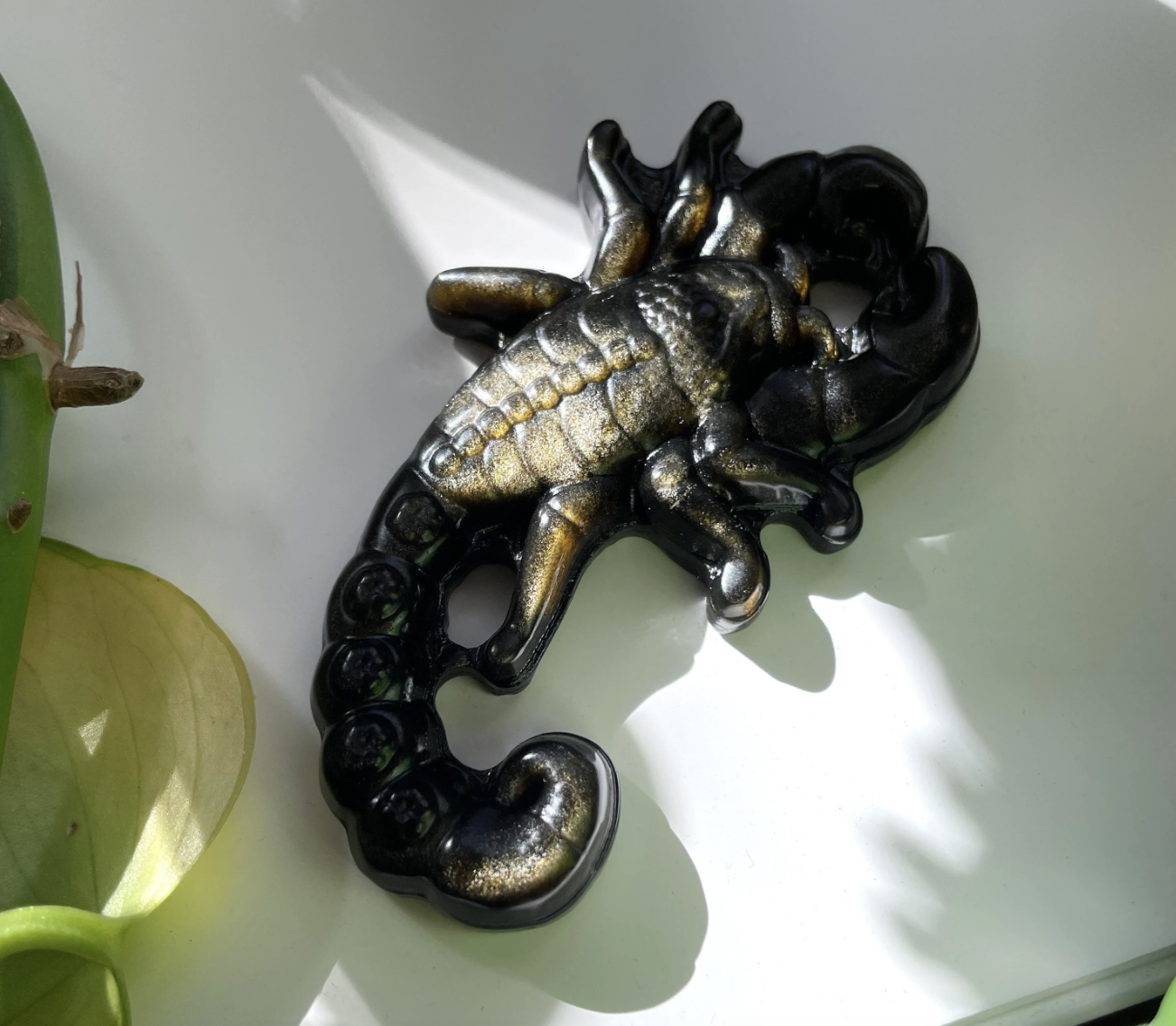 Gold Sheen Obsidian Scorpion Carving