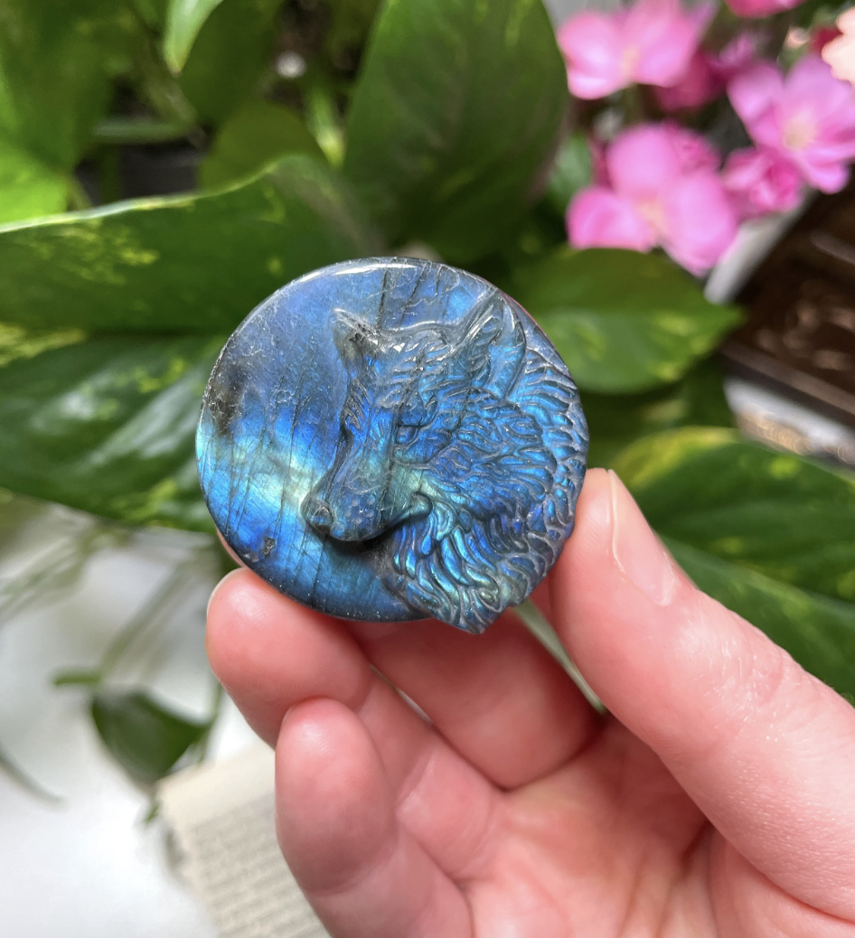 Labradorite Wolf Carving