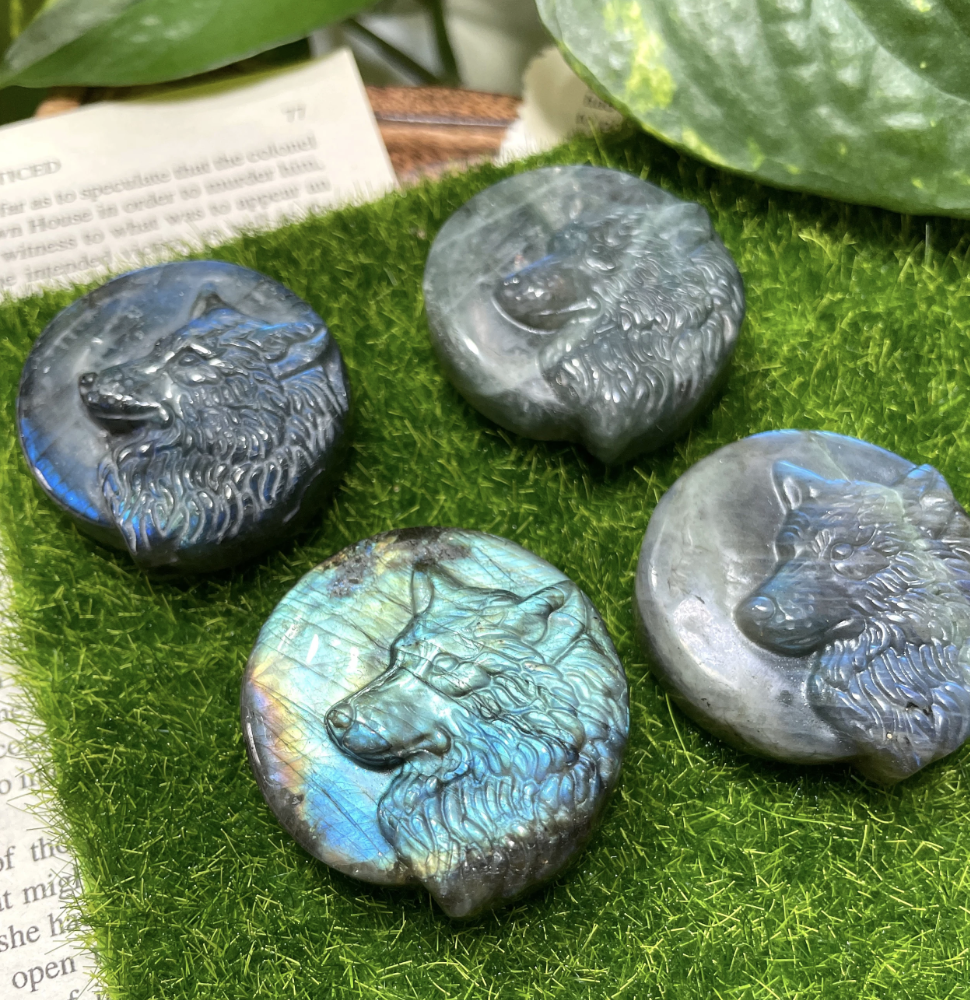 Labradorite Wolf Carving