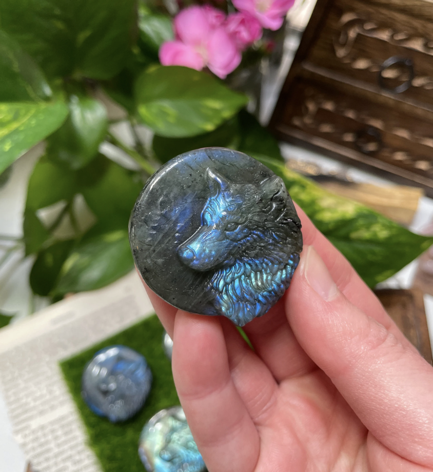 Labradorite Wolf Carving
