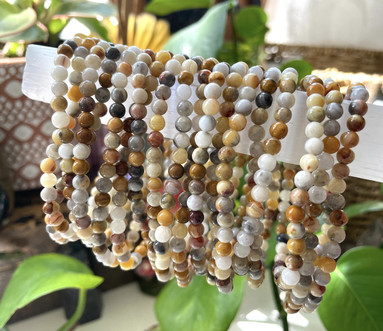 Crazy Lace Agate Bracelet | 4mm Beads
