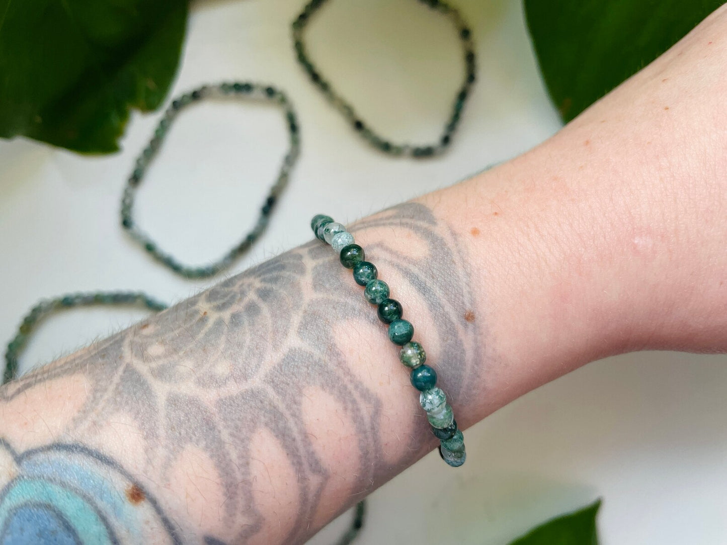 Moss Agate Bracelet | 4mm Beads
