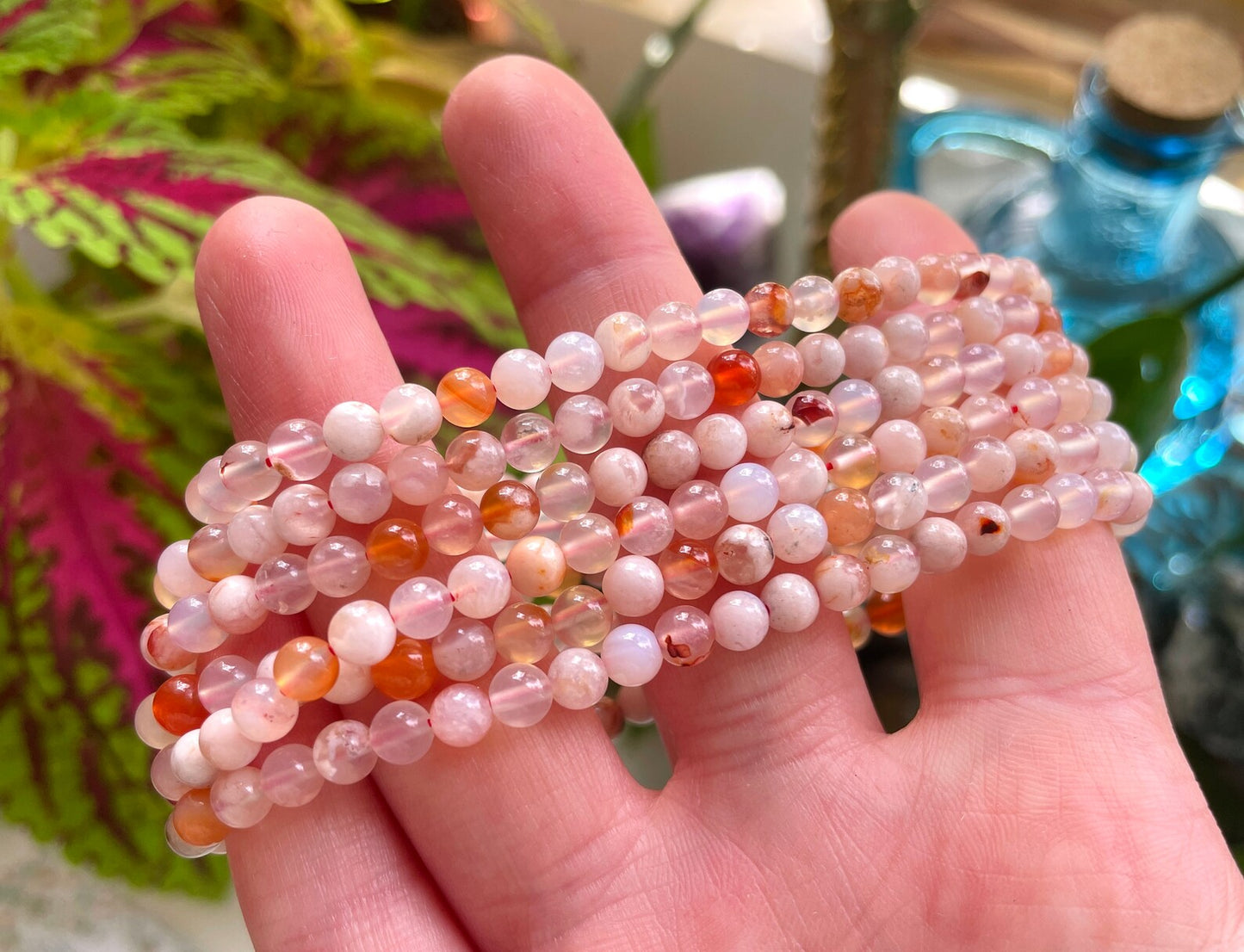Flower Agate Crystal Bracelet | 4mm Beads
