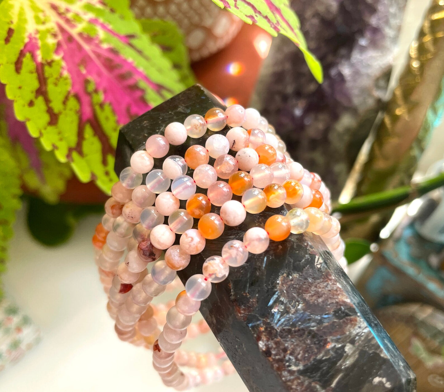 Flower Agate Crystal Bracelet | 4mm Beads
