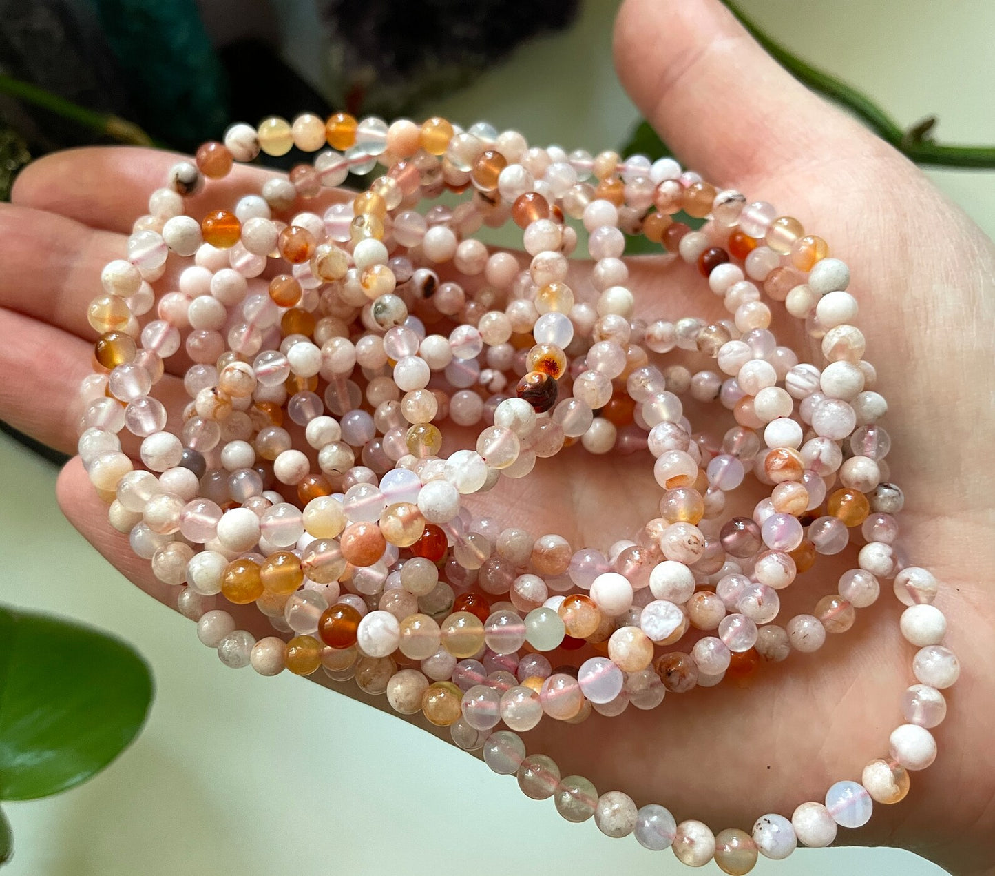 Flower Agate Crystal Bracelet | 4mm Beads