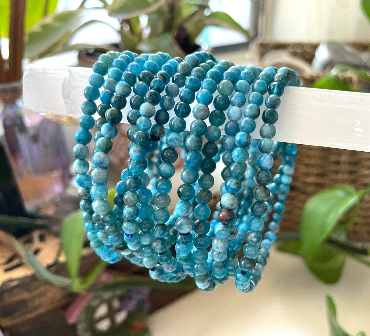 Blue Apatite Crystal Bracelet | 4mm Beads