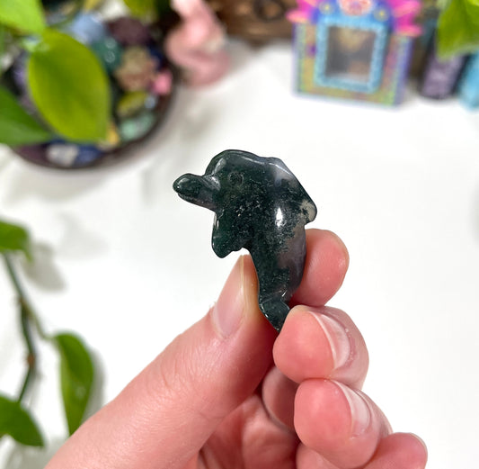 Moss Agate Dolphin Crystal Carving