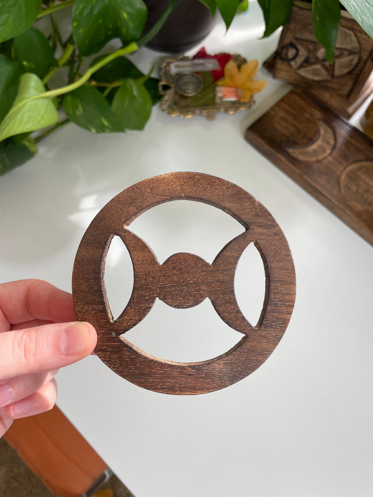 Triple Moon Wooden Altar Tile