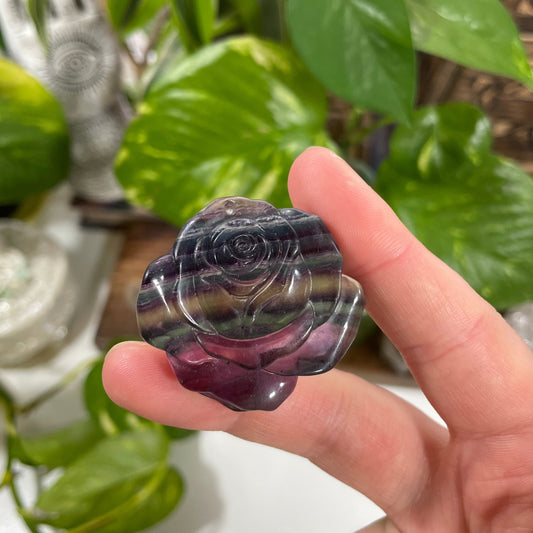 Rainbow Fluorite Rose Carving