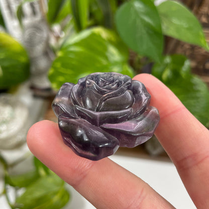 Rainbow Fluorite Rose Carving